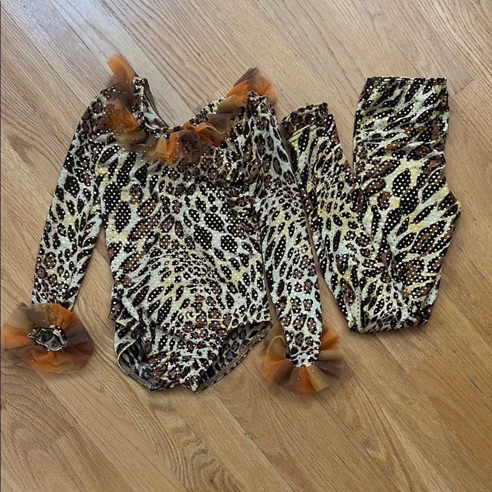 Leopard Print Dance Costume with Orange Accents
